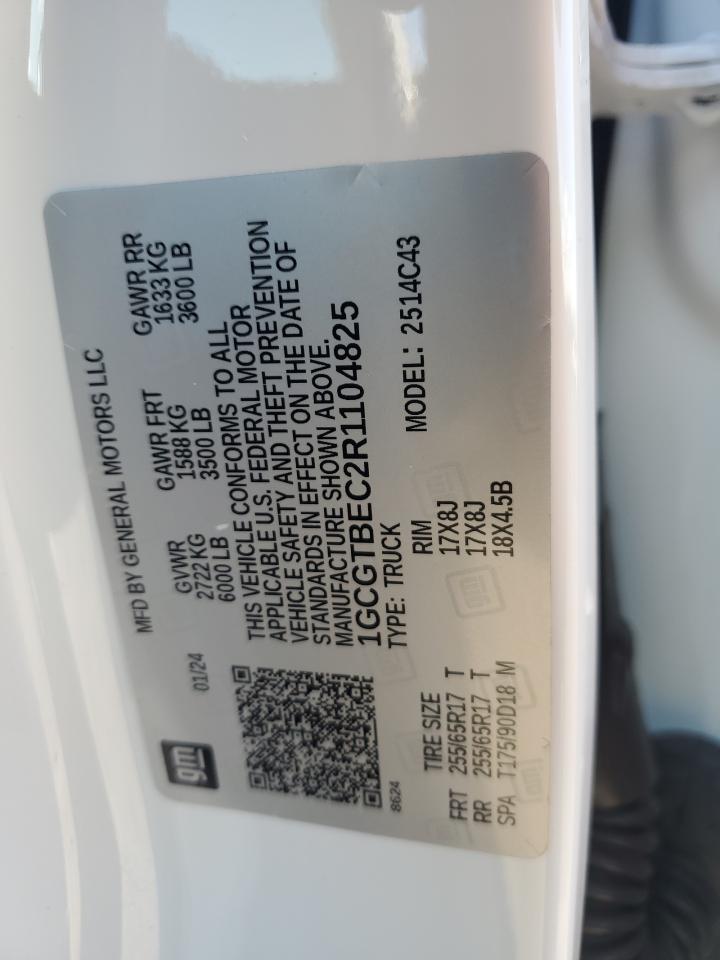 2024 CHEVROLET COLORADO VIN:1GCGTBEC2R1104825