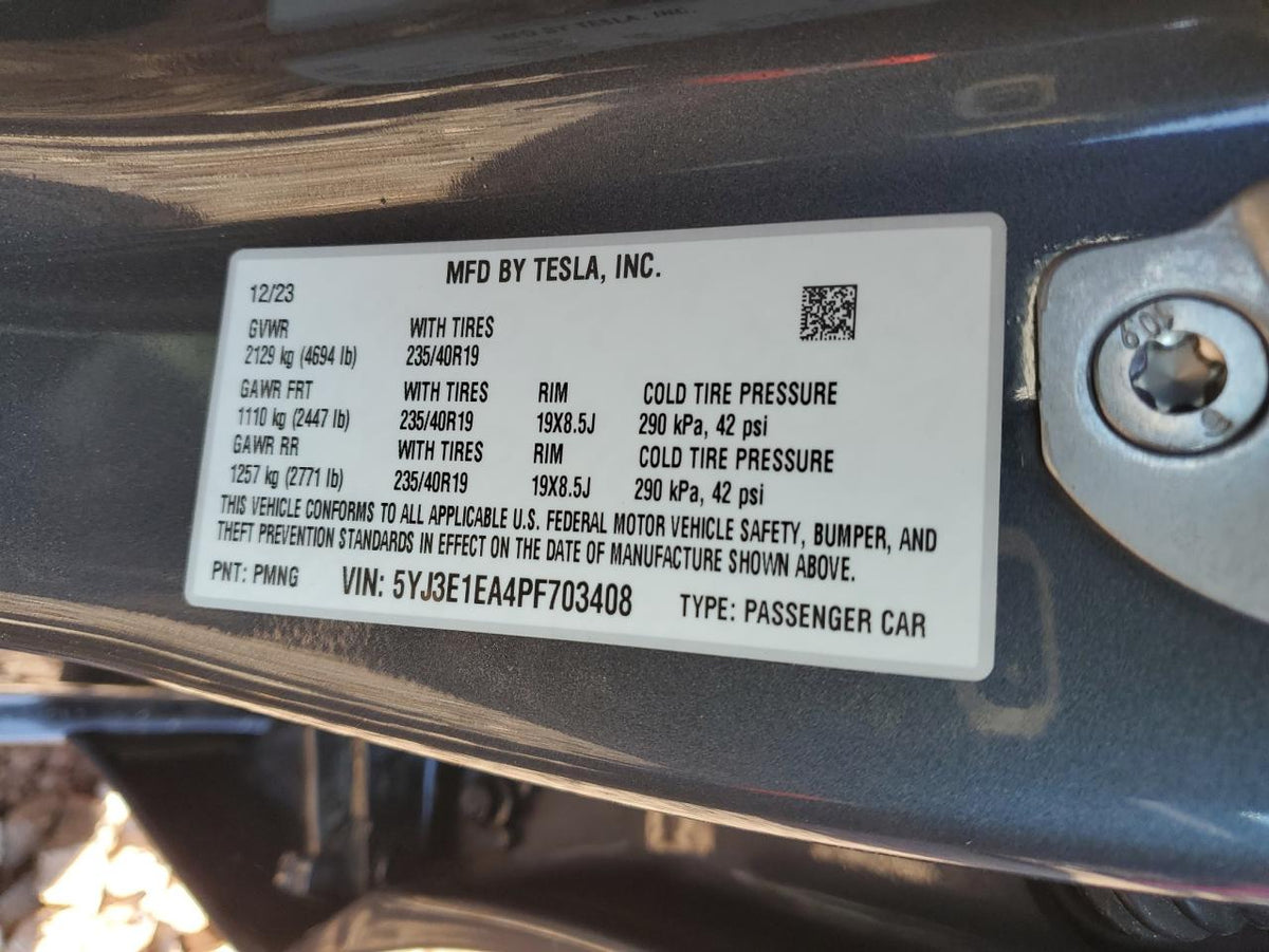 2023 TESLA MODEL 3 VIN:5YJ3E1EA4PF703408