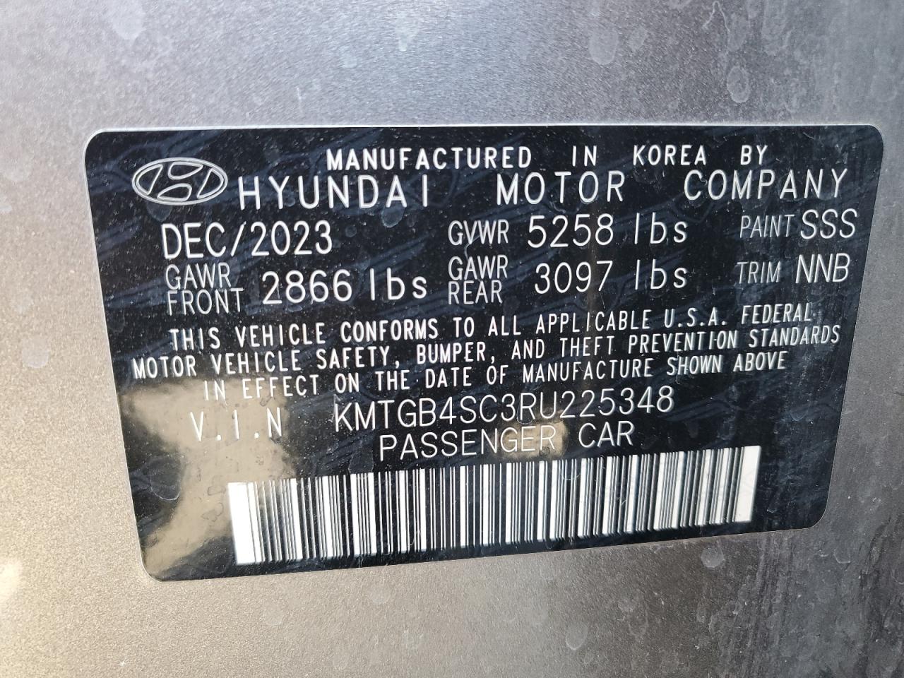 2024 GENESIS G80 BASE VIN:KMTGB4SC3RU225348