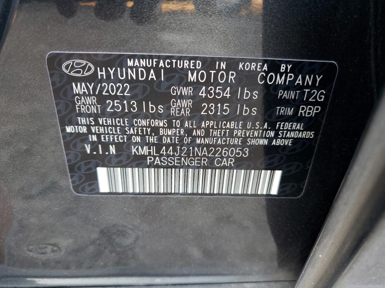 2022 HYUNDAI SONATA SEL PLUS VIN:KMHL44J21NA226053