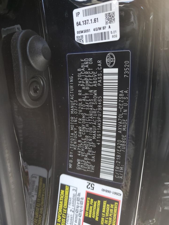 2023 TOYOTA CAMRY SE NIGHT SHADE VIN:4T1G11AK9PU798465