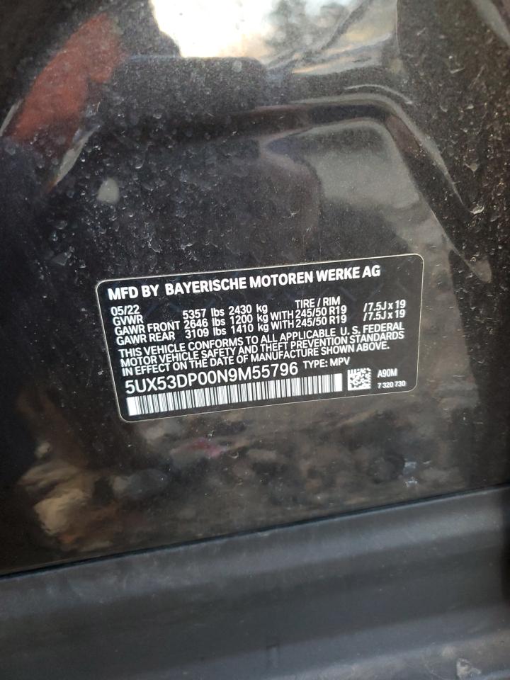 2022 BMW X3 XDRIVE30I VIN:5UX53DP00N9M55796