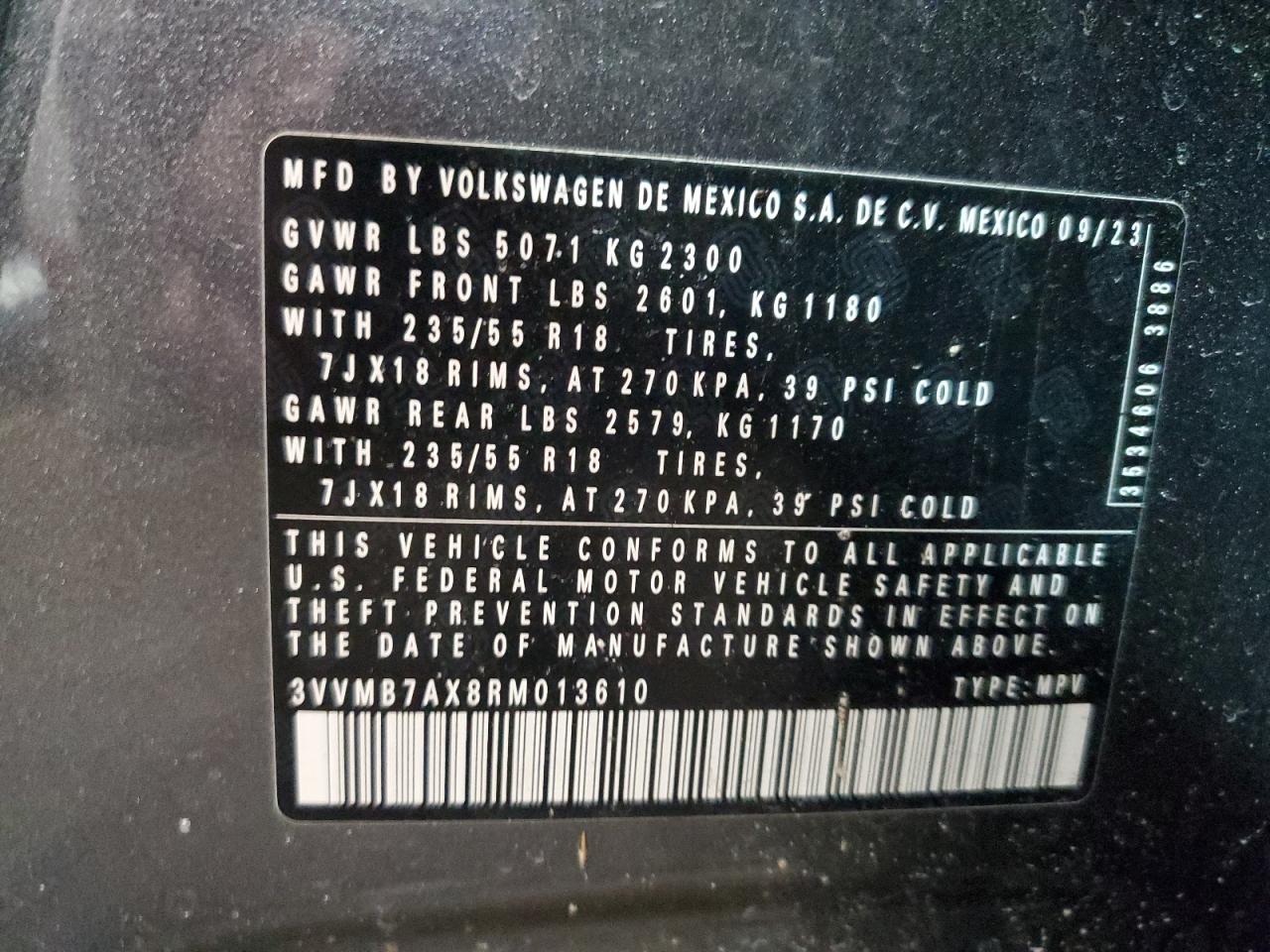 2024 VOLKSWAGEN TIGUAN SE VIN:19XFC1F72JE002269