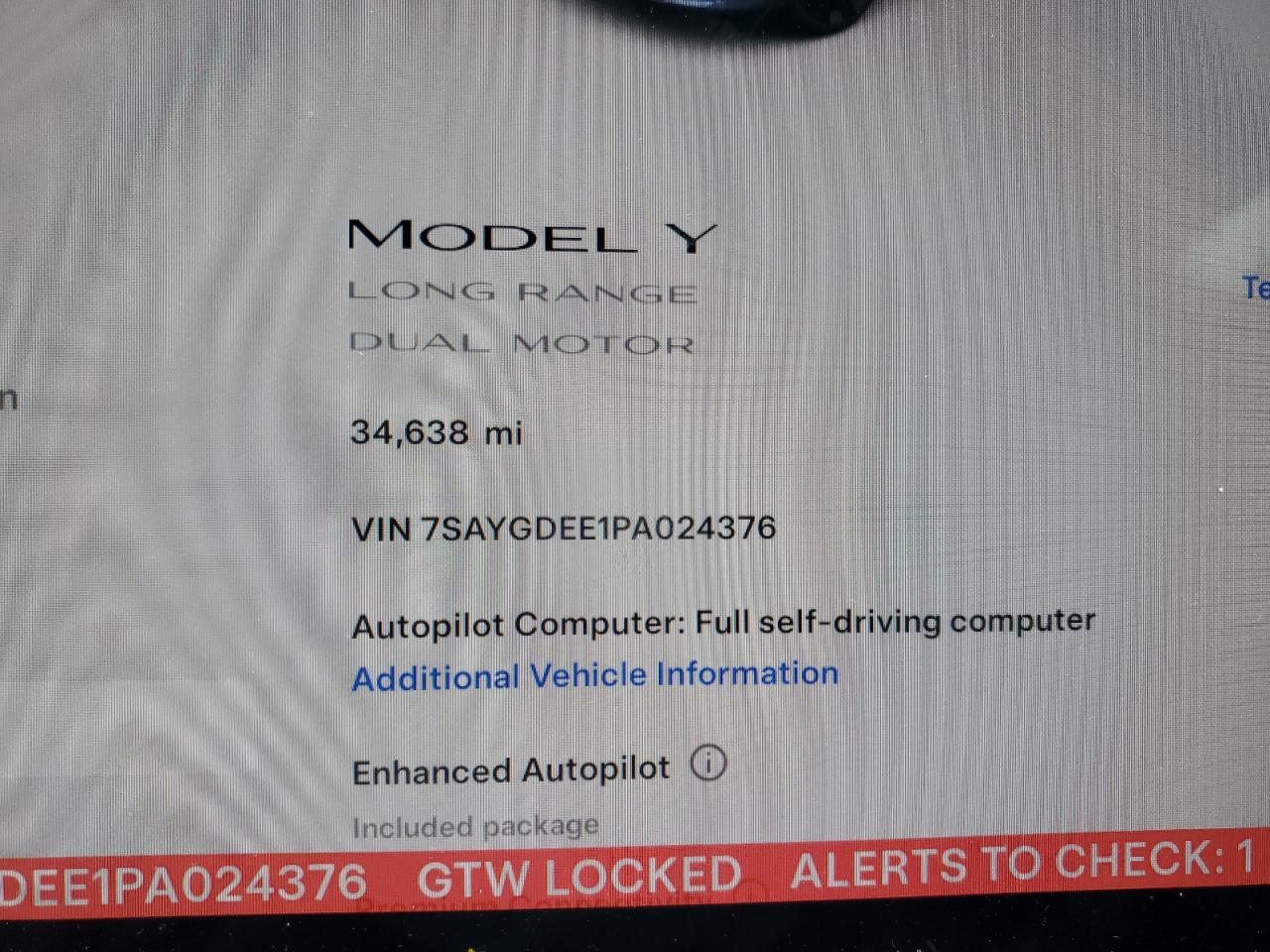2023 TESLA MODEL Y VIN:7SAYGDEE1PA024376