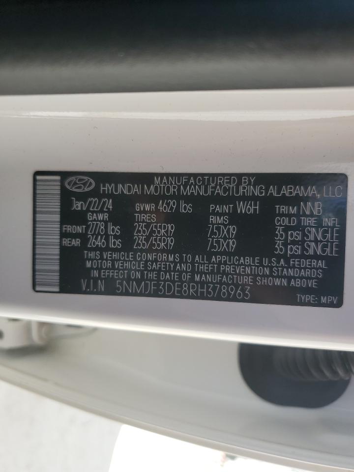 2024 HYUNDAI TUCSON SEL VIN:5NMJF3DE8RH378963