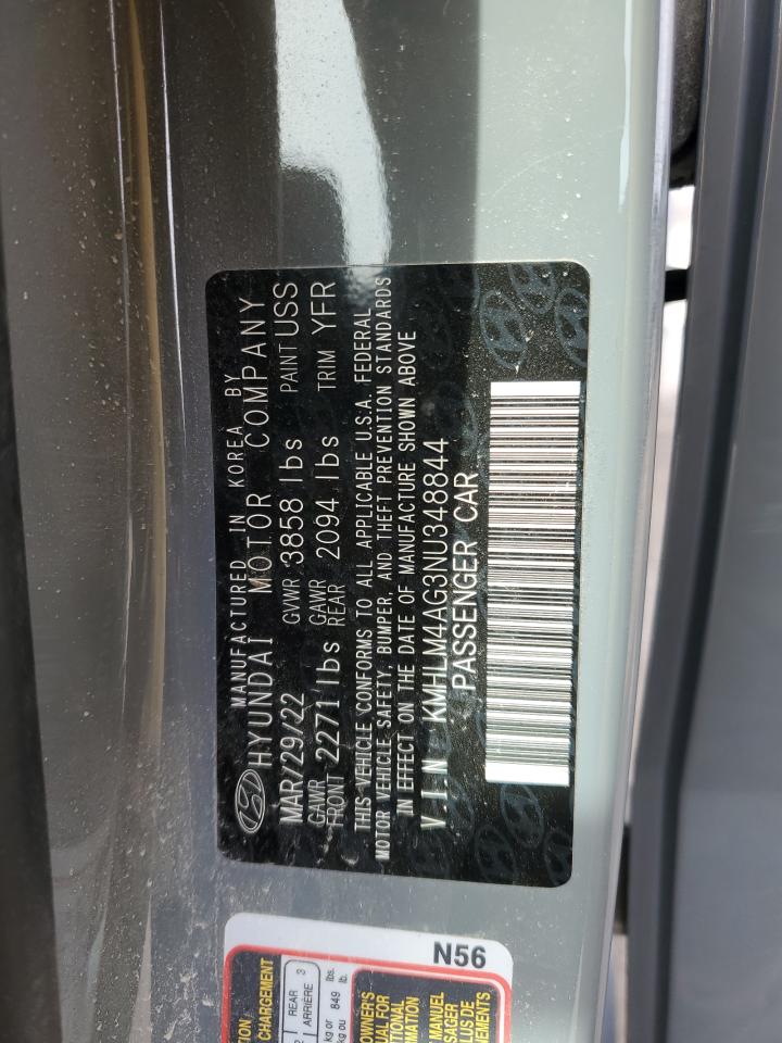 2022 HYUNDAI ELANTRA SEL VIN:KMHLM4AG3NU348844