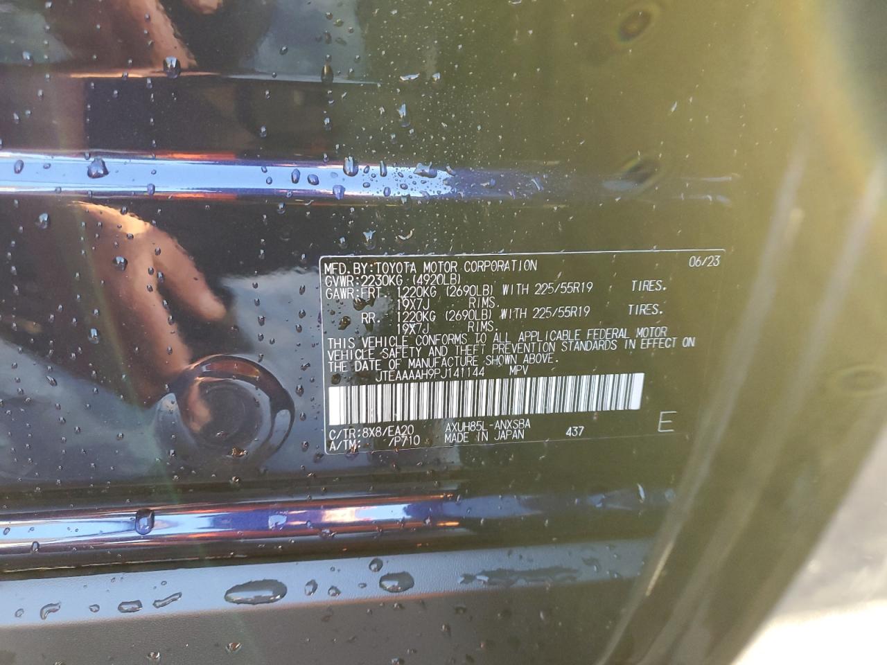 2023 TOYOTA VENZA LE VIN:JTEAAAAH9PJ141144