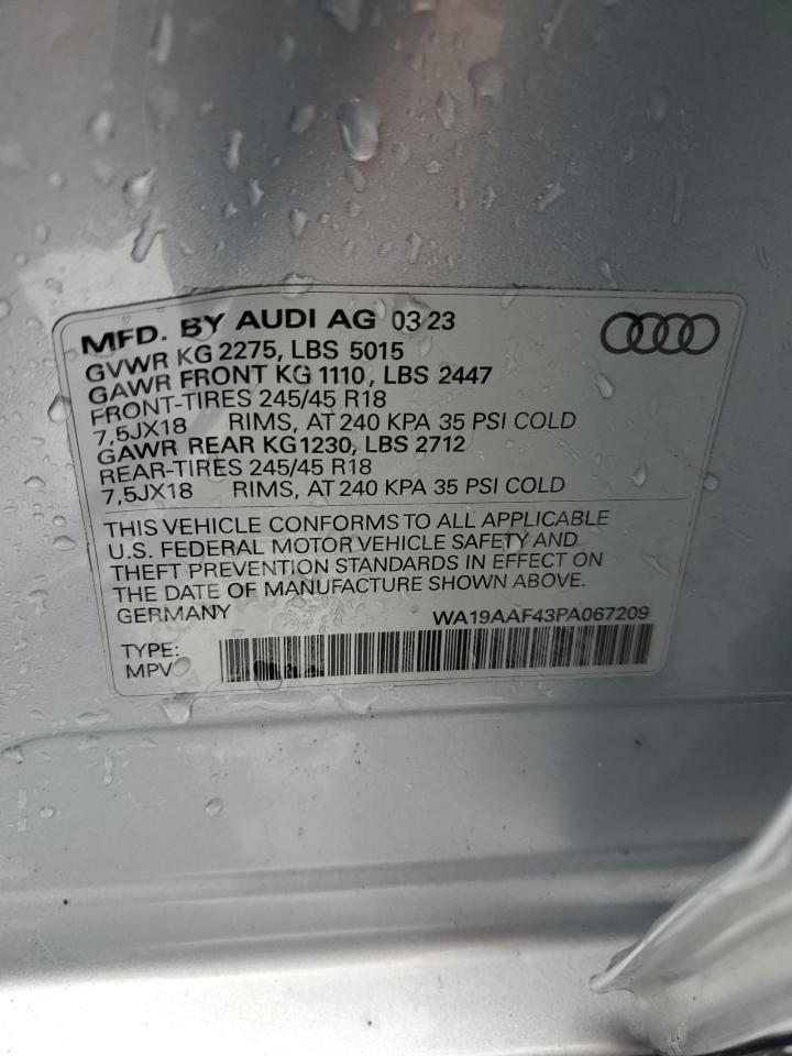 2023 AUDI A4 ALLROAD PRESTIGE VIN:WA19AAF43PA067209