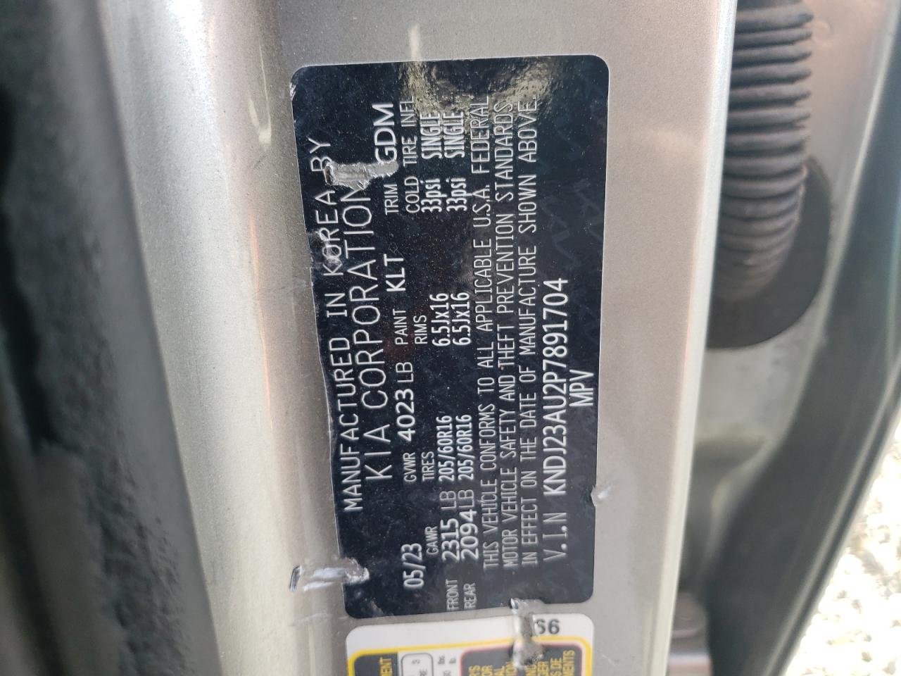2023 KIA SOUL LX VIN:KNDJ23AU2P7891704