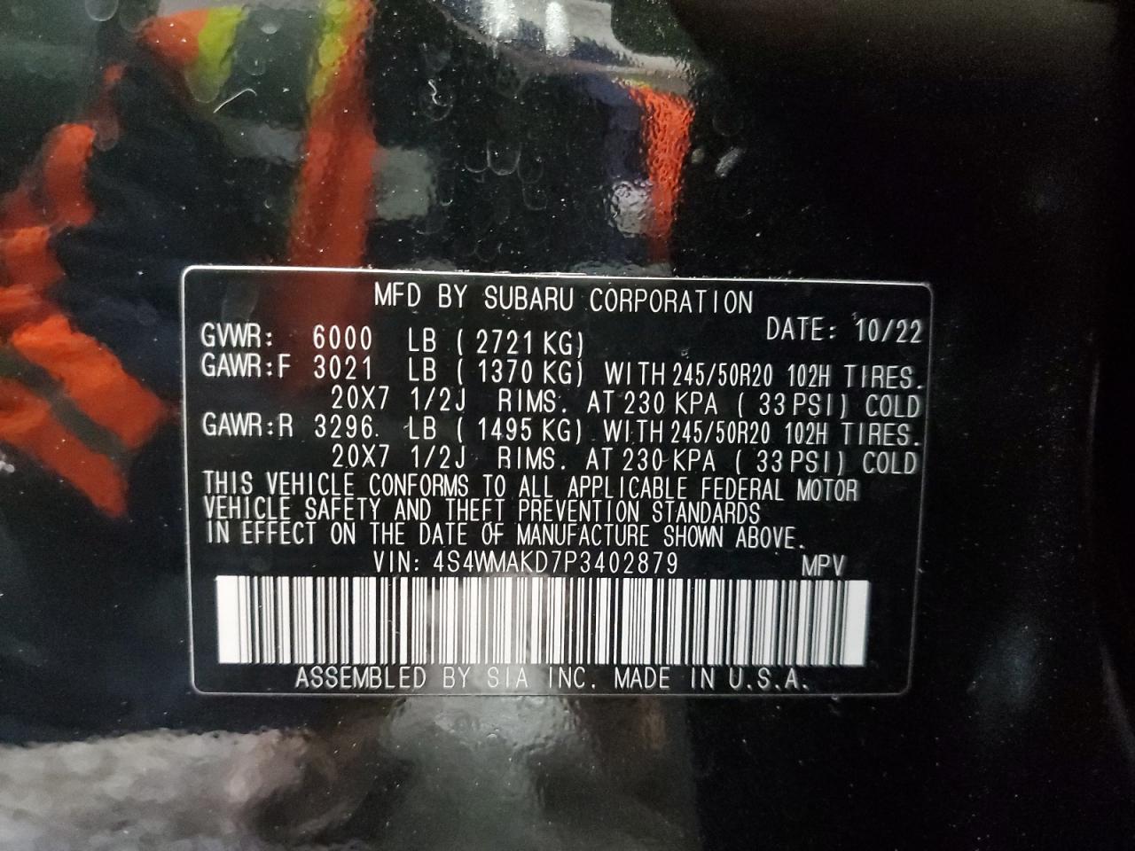 2023 SUBARU ASCENT LIMITED VIN:4S4WMAKD7P3402879