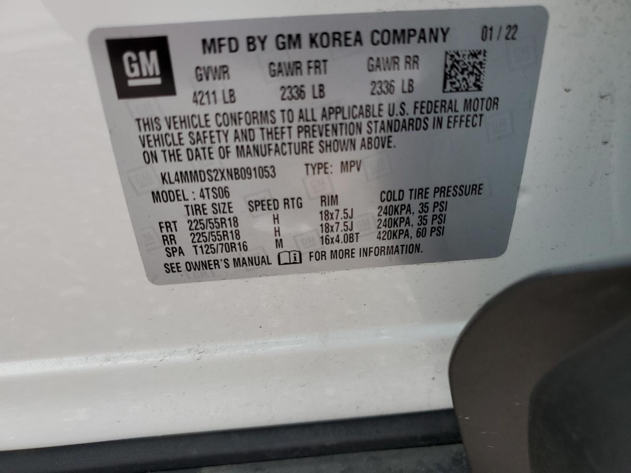 2022 BUICK ENCORE GX SELECT VIN:KL4MMDS2XNB091053