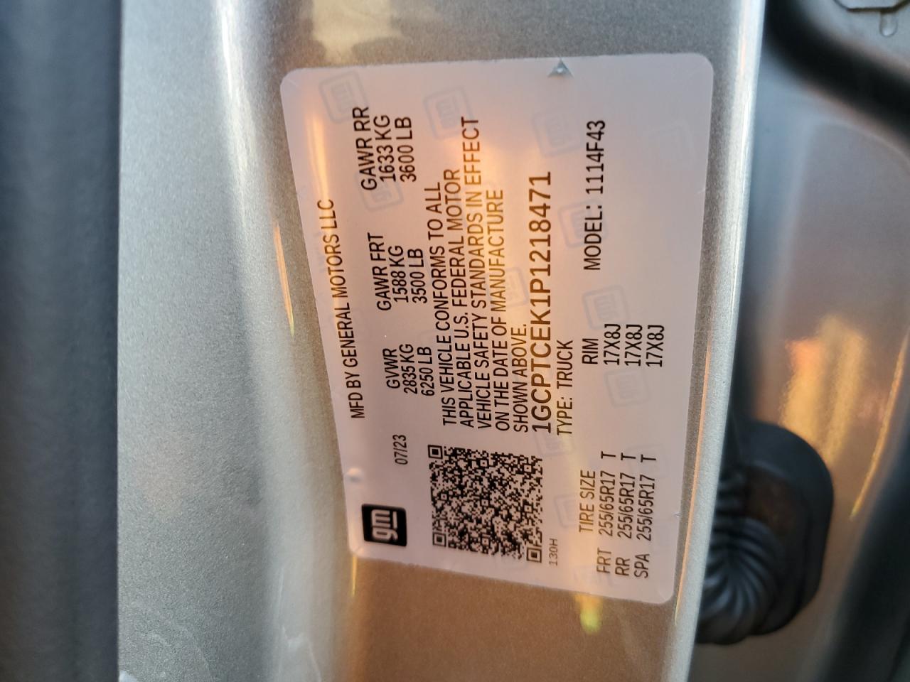 2023 CHEVROLET COLORADO LT VIN:1GCPTCEK1P1218471