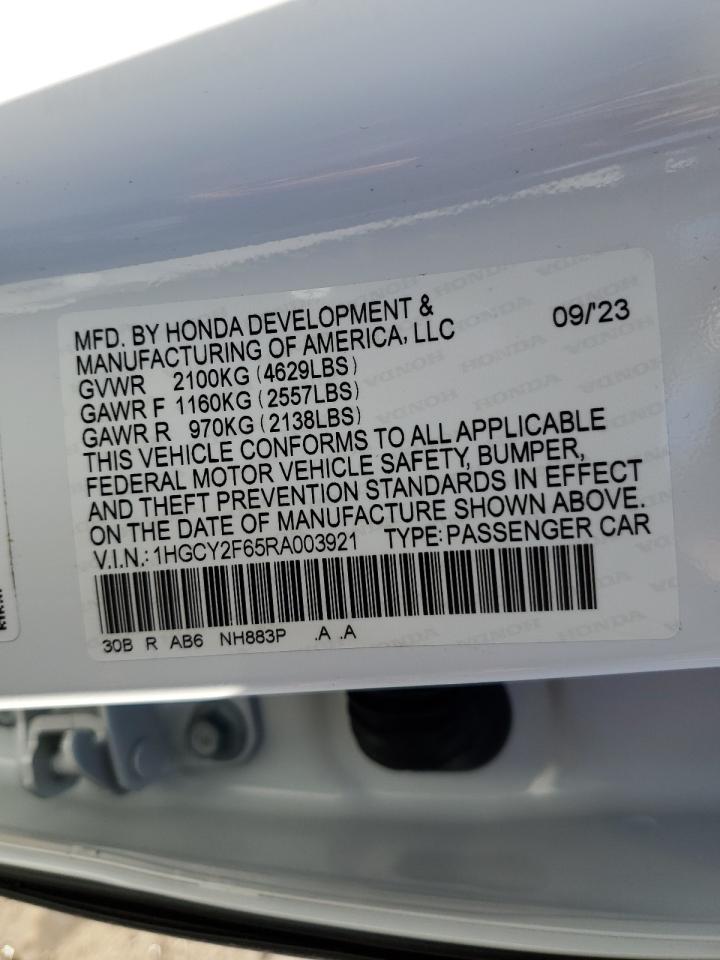 2024 HONDA ACCORD HYBRID EXL VIN:1HGCY2F65RA003921