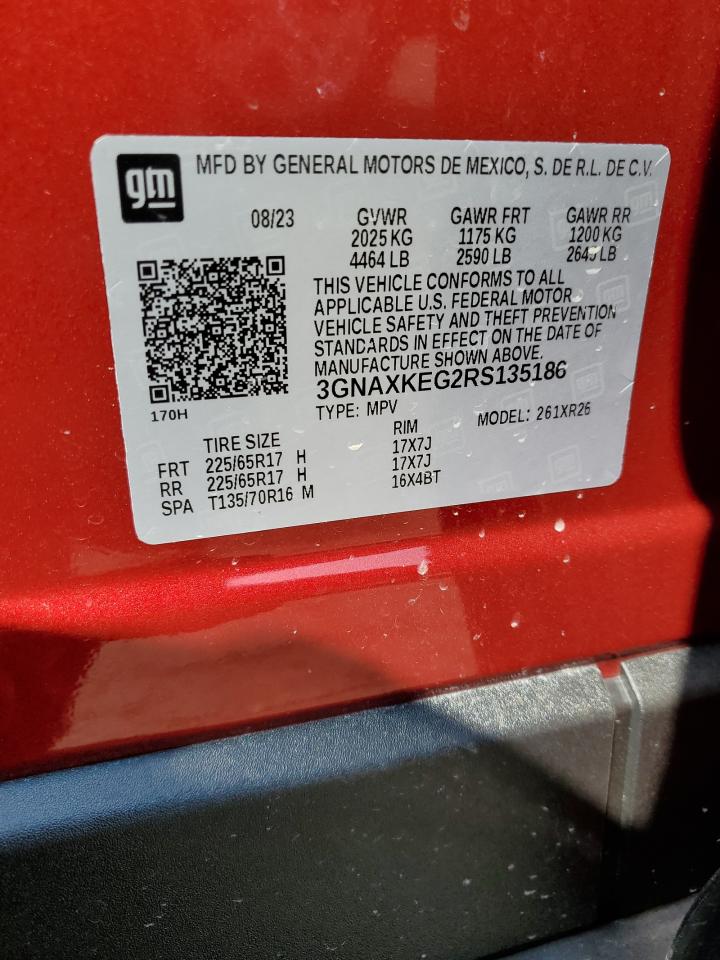 2024 CHEVROLET EQUINOX LT VIN:3GNAXKEG2RS135186