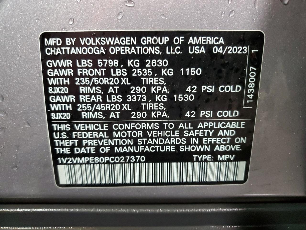 2023 VOLKSWAGEN ID.4 PRO S VIN:1V2VMPE80PC027370