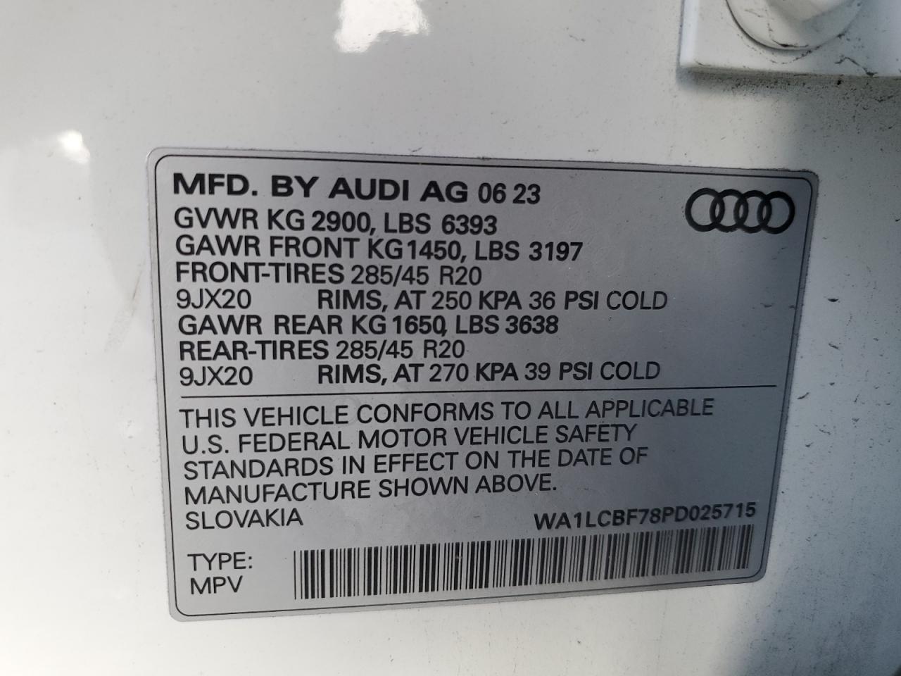 2023 AUDI Q7 PREMIUM PLUS VIN:WA1LCBF78PD025715