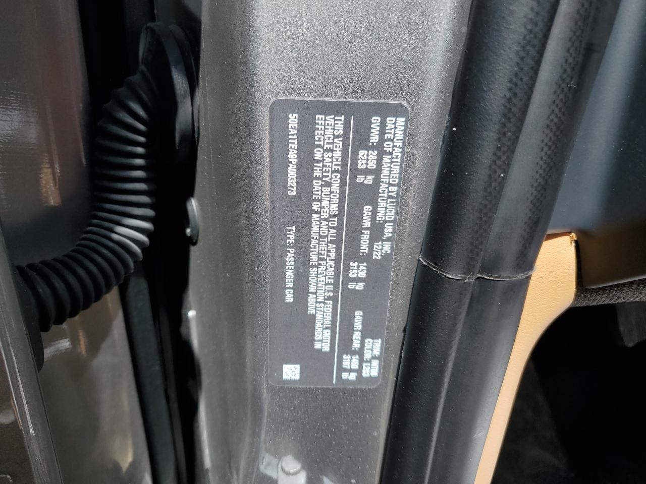 2023 LUCID MOTORS AIR TOURING VIN:50EA1TEA9PA003273