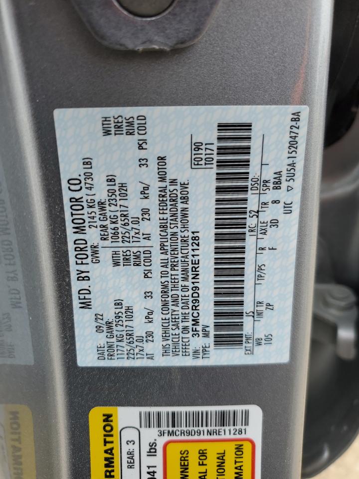 2022 FORD BRONCO SPORT BADLANDS VIN:3FMCR9D91NRE11281