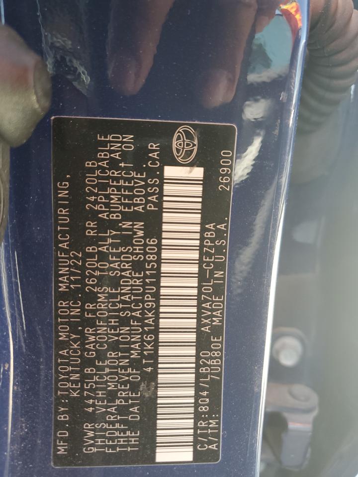 2023 TOYOTA CAMRY XSE VIN:4T1K61AK9PU115806