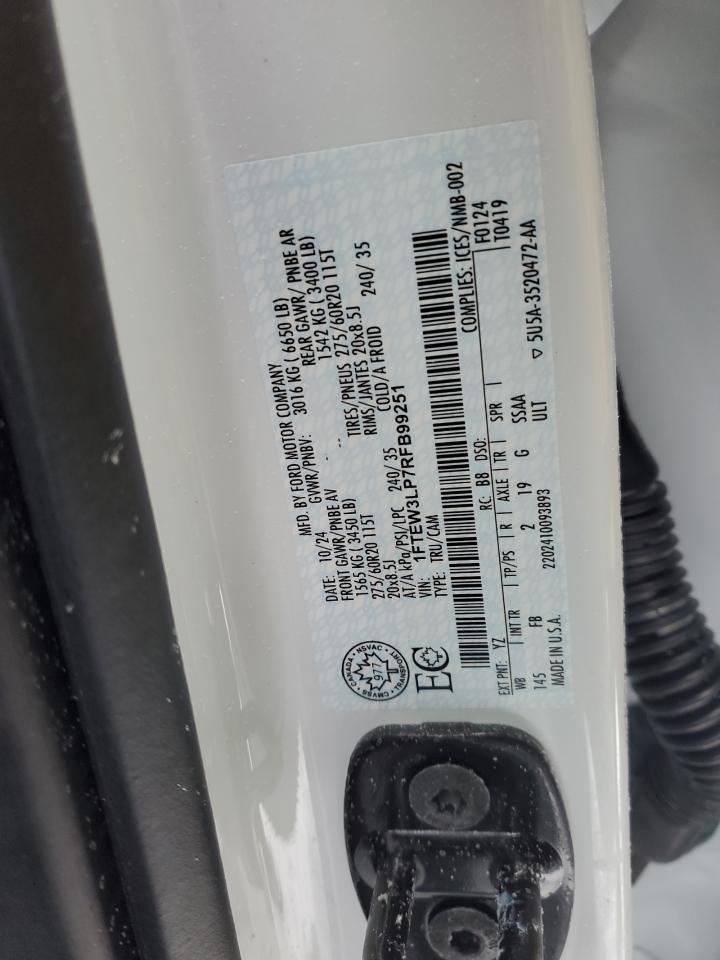 2024 FORD F150 XLT VIN:1FTEW3LP7RFB99251