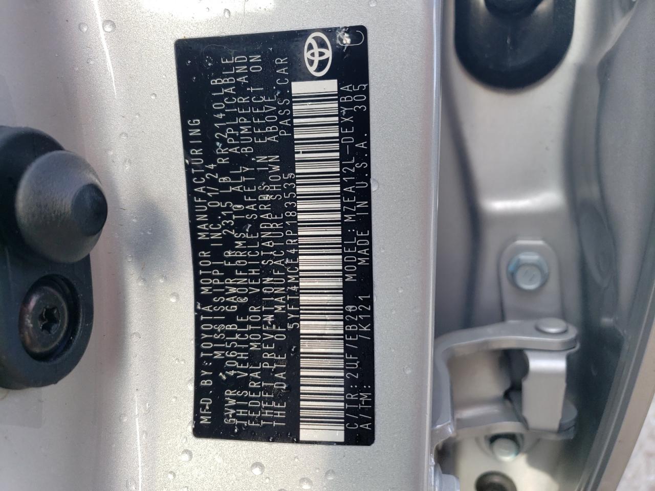 2024 TOYOTA COROLLA XSE VIN:5YFT4MCE4RP183535