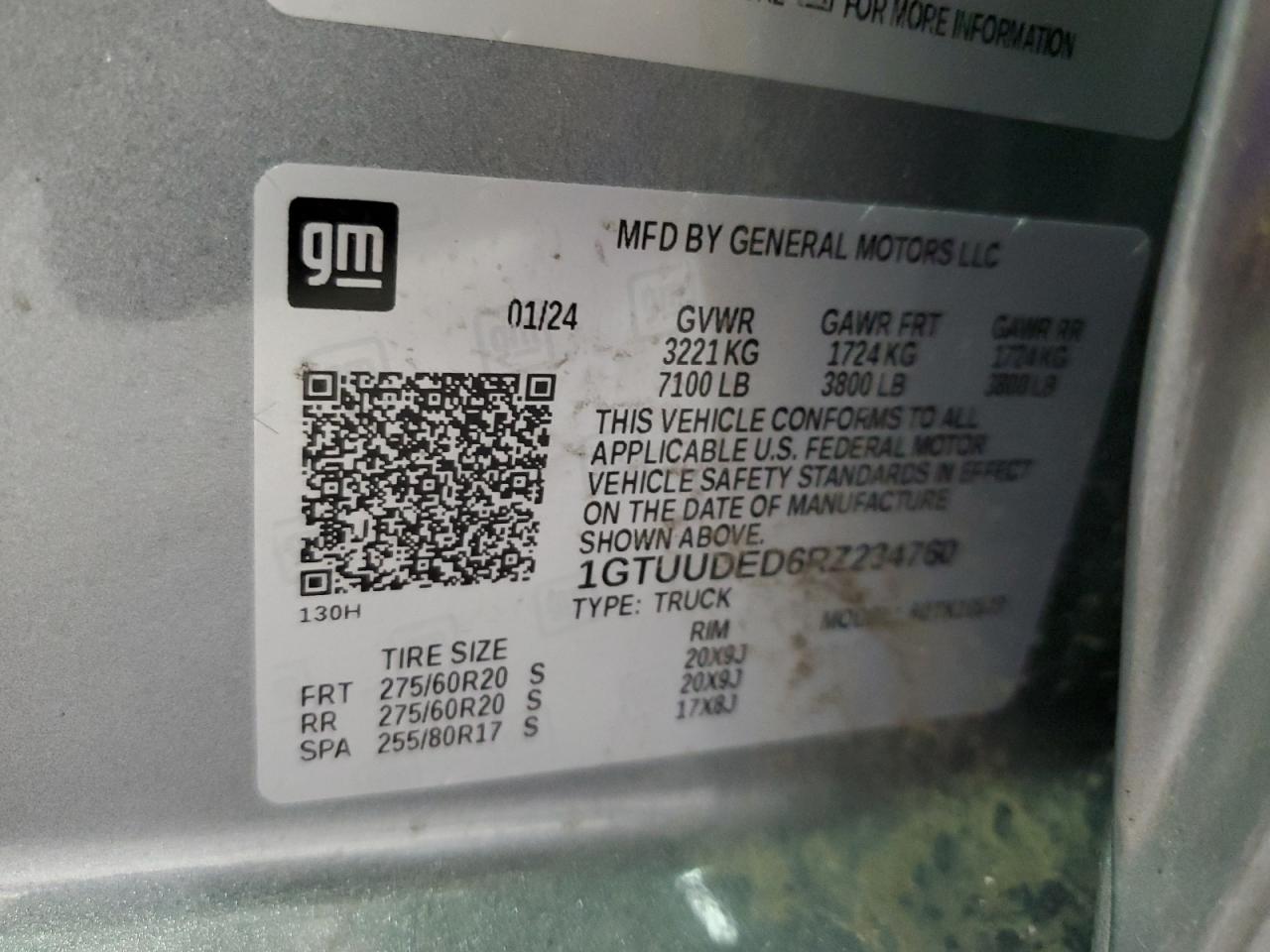 2024 GMC SIERRA K1500 SLT VIN:1GTUUDED6RZ234760