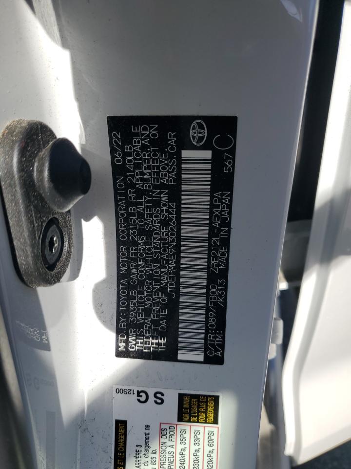 2022 TOYOTA COROLLA LE VIN:JTDEPMAE9N3026444