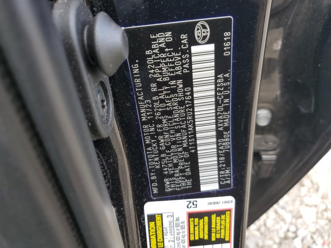 2024 TOYOTA CAMRY SE NIGHT SHADE VIN:4T1S11AK5RU217640