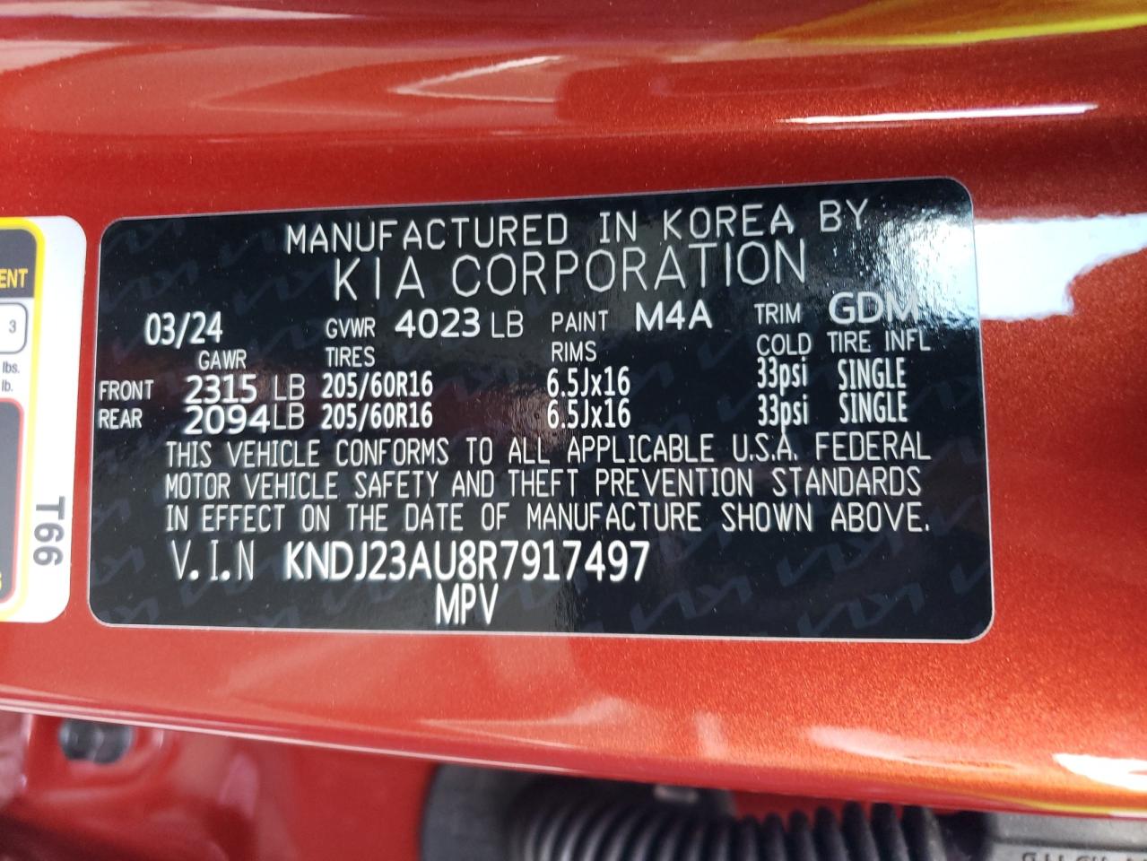 2024 KIA SOUL LX VIN:KNDJ23AU8R7917497