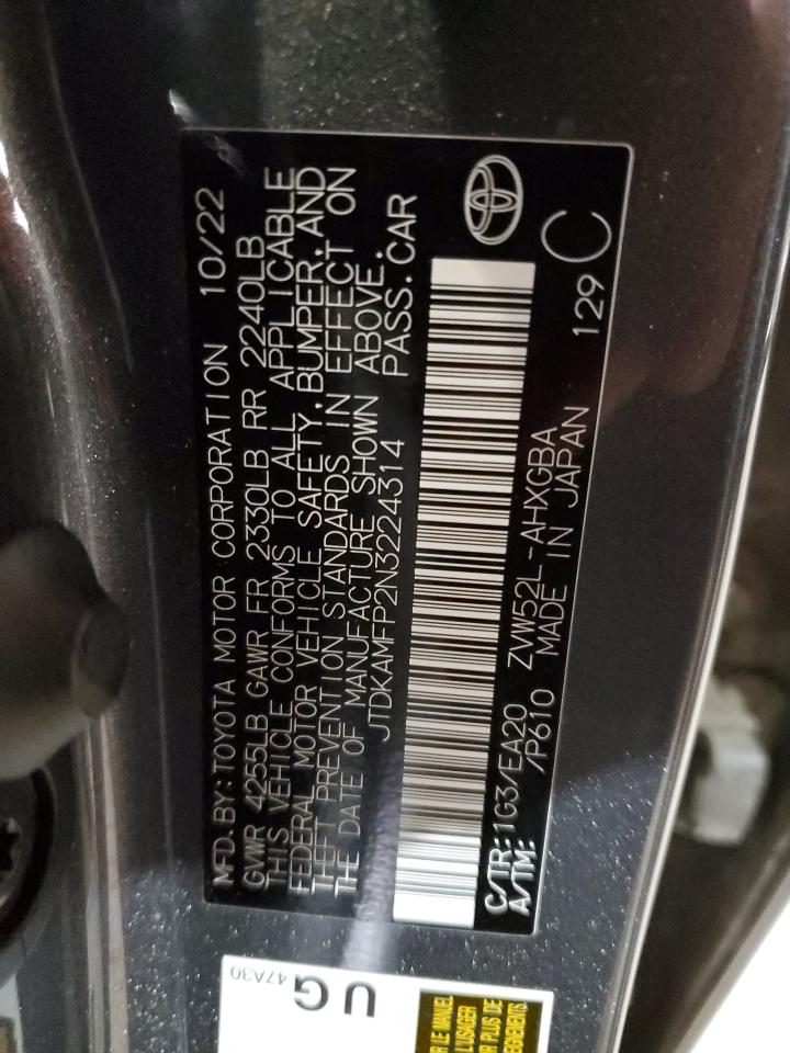 2022 TOYOTA PRIUS PRIME LE VIN:2A4GP44RX7R191530
