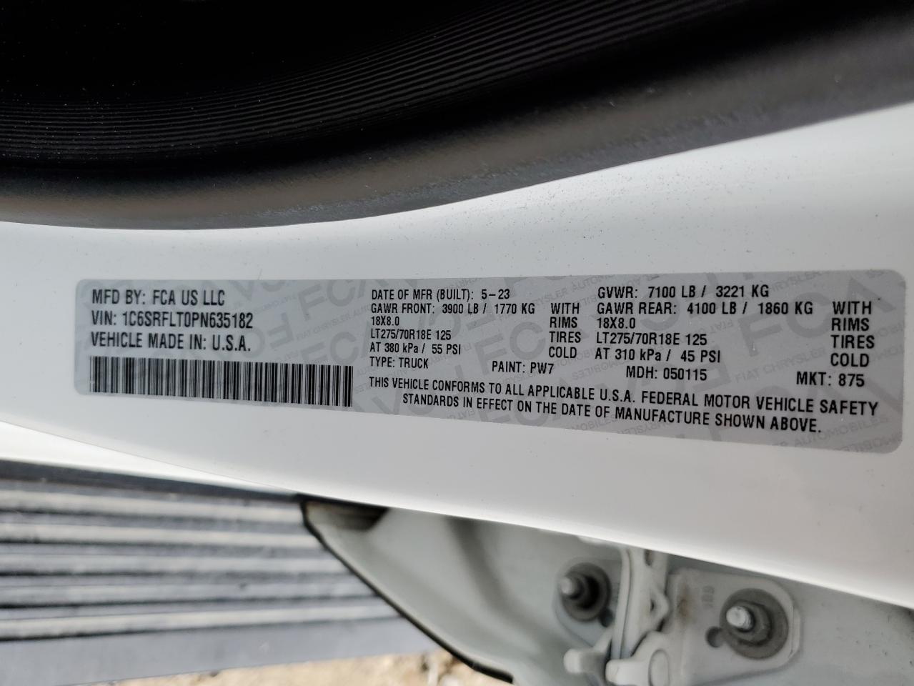 2023 RAM 1500 REBEL VIN:1C6SRFLT0PN635182