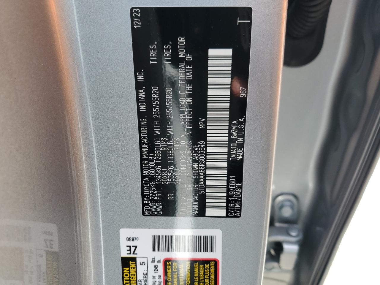 2024 LEXUS TX 350 BASE VIN:5TDAAAA66RS003649