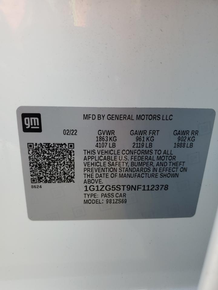 2022 CHEVROLET MALIBU RS VIN:1G1ZG5ST9NF112378