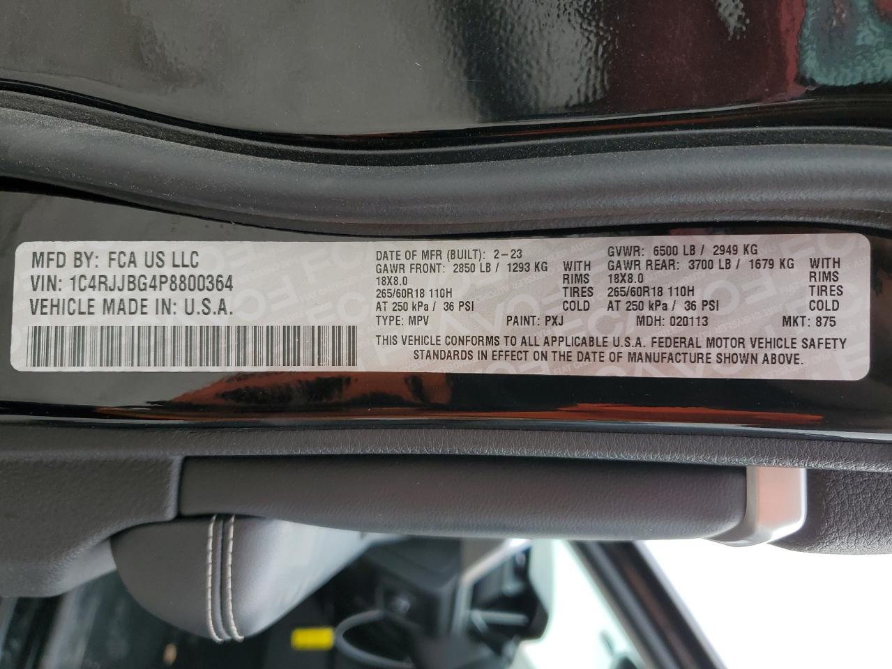2023 JEEP GRAND CHEROKEE L LIMITED VIN:1C4RJJBG4P8800364