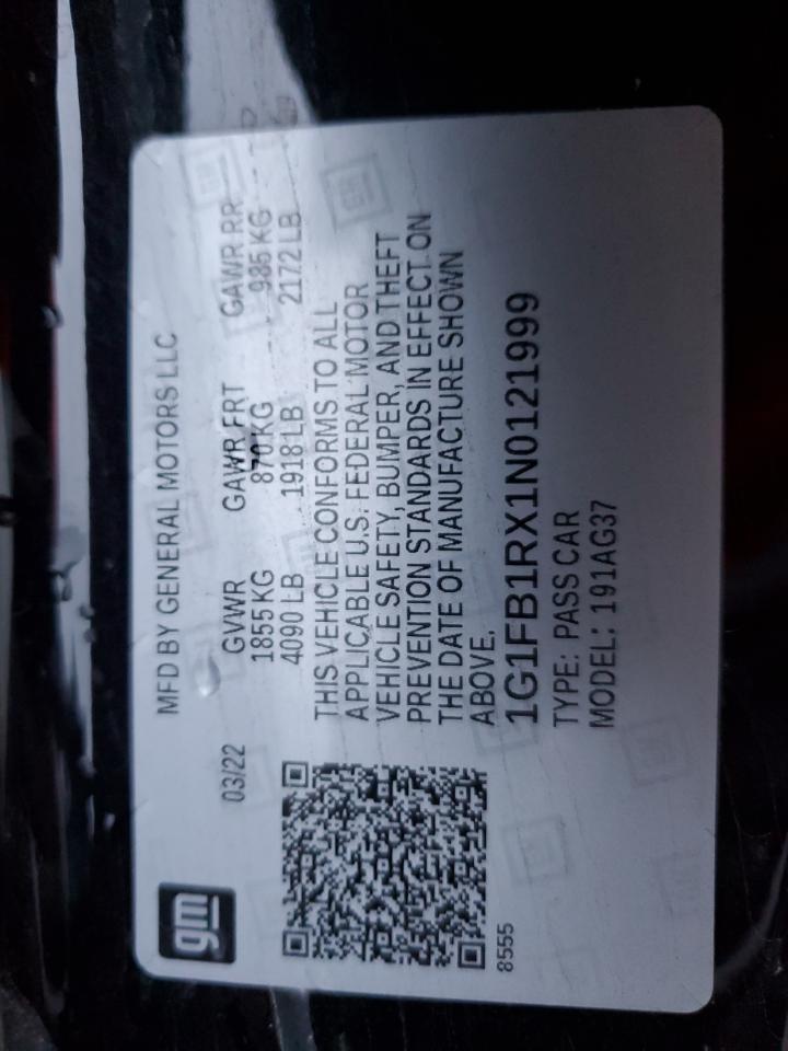 2022 CHEVROLET CAMARO LS VIN:1G1FB1RX1N0121999