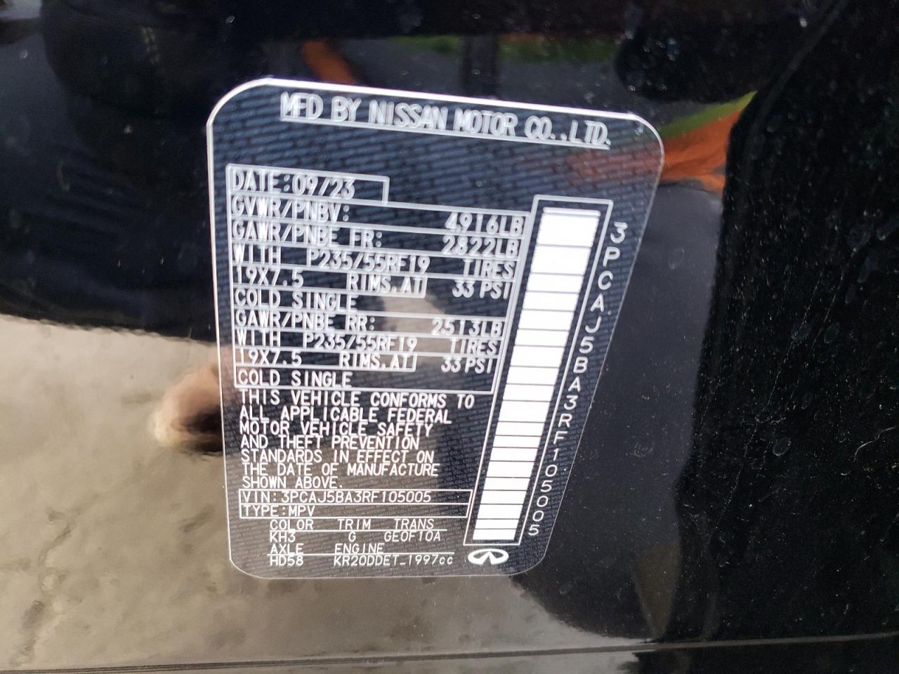 2024 INFINITI QX50 LUXE VIN:3PCAJ5BA3RF105005