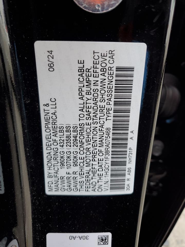 2024 HONDA ACCORD EX VIN:1HGCY1F38RA075468