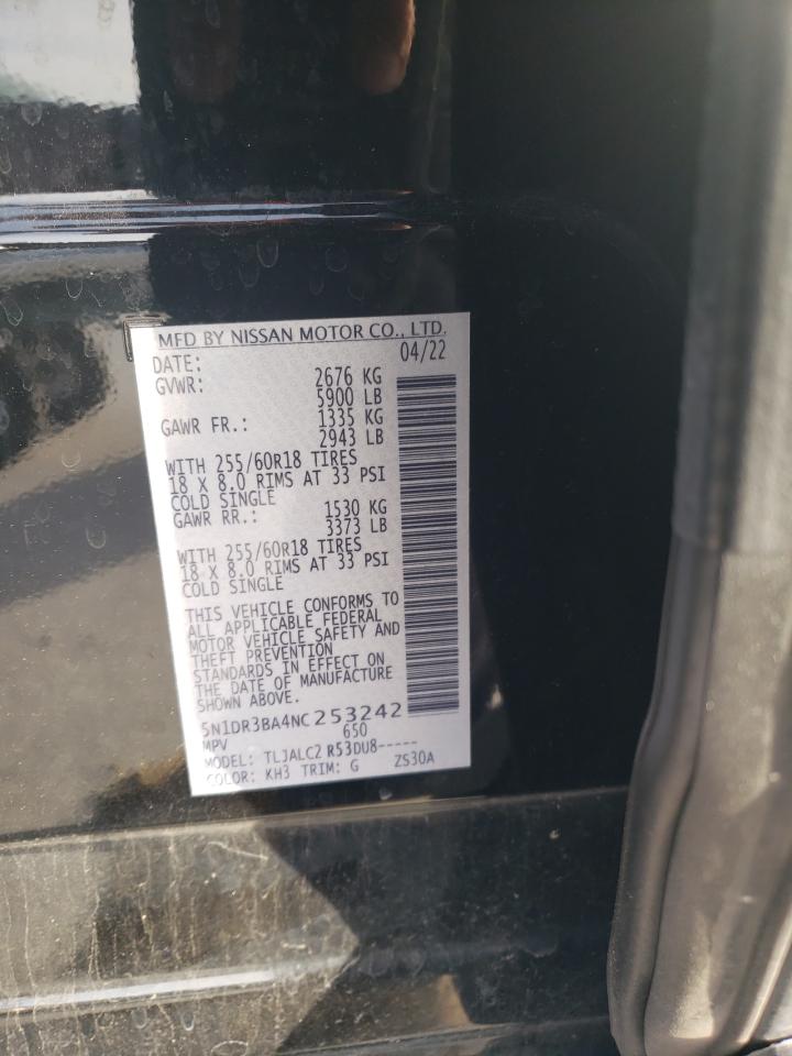 2022 NISSAN PATHFINDER SV VIN:5N1DR3BA4NC253242