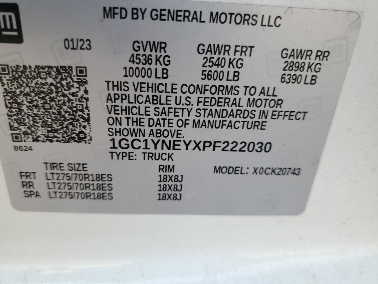 2023 CHEVROLET SILVERADO K2500 HEAVY DUTY LT VIN:1GC1YNEYXPF222030