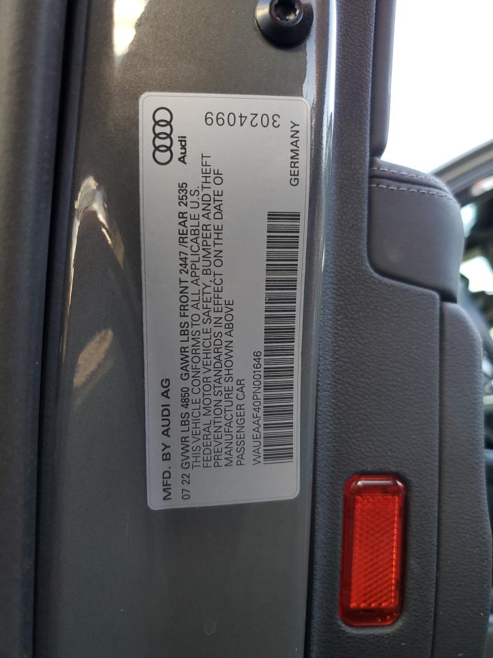 2023 AUDI A4 PREMIUM PLUS 45 VIN:WAUEAAF40PN001646