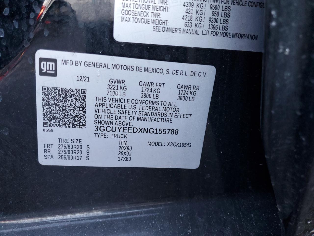 2022 CHEVROLET SILVERADO LTD K1500 RST VIN:3GCUYEEDXNG155788