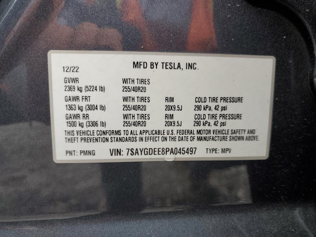 2023 TESLA MODEL Y VIN:7SAYGDEE8PA045497