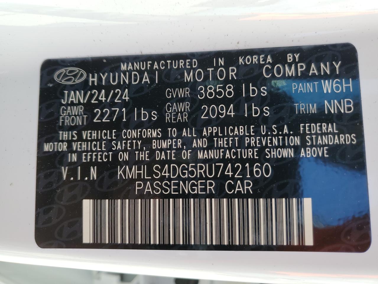 2024 HYUNDAI ELANTRA SEL VIN:KMHLS4DG5RU742160