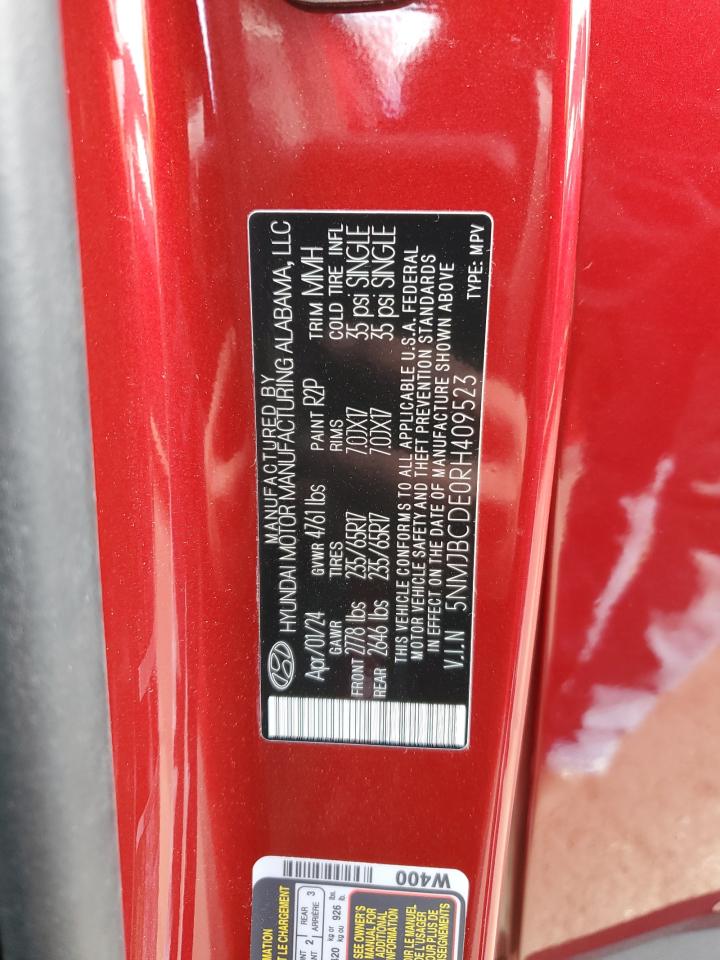 2024 HYUNDAI TUCSON SEL VIN:5NMJBCDE0RH409523