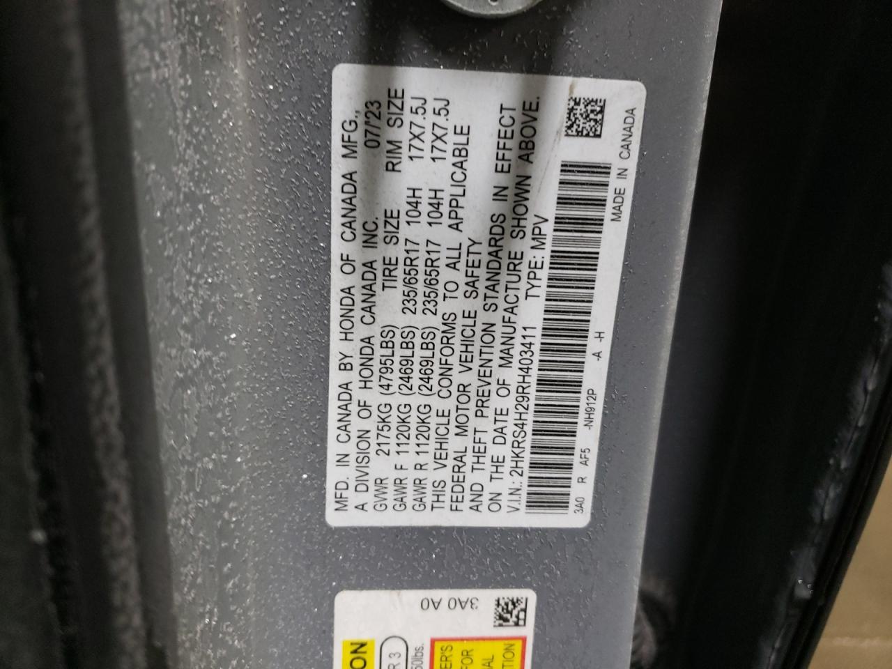 2024 HONDA CR-V LX VIN:2HKRS4H29RH403411