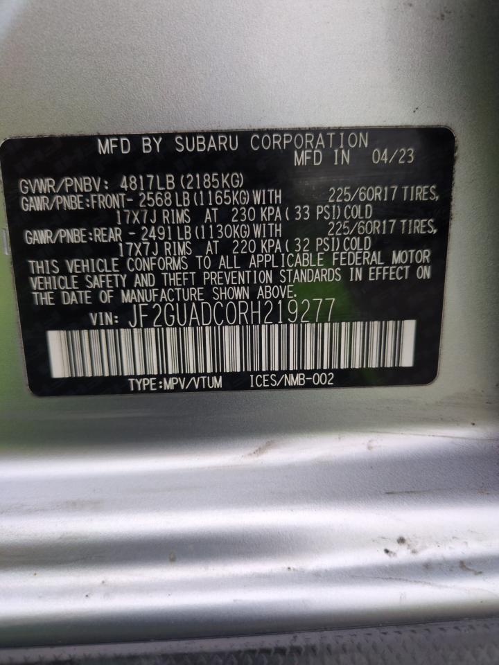 2024 SUBARU CROSSTREK PREMIUM VIN:JF2GUADC0RH219277