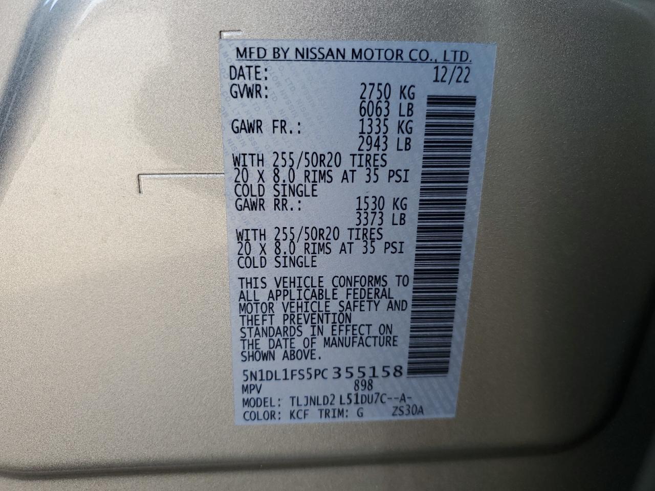 2023 INFINITI QX60 LUXE VIN:5N1DL1FS5PC355158