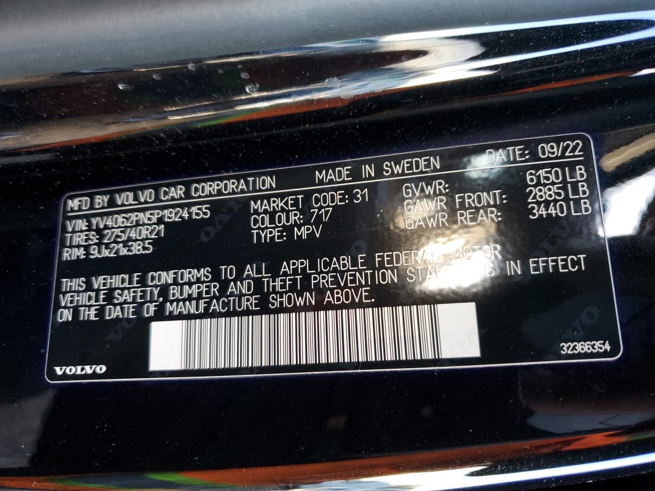 2023 VOLVO XC90 PLUS VIN:YV4062PN5P1924155
