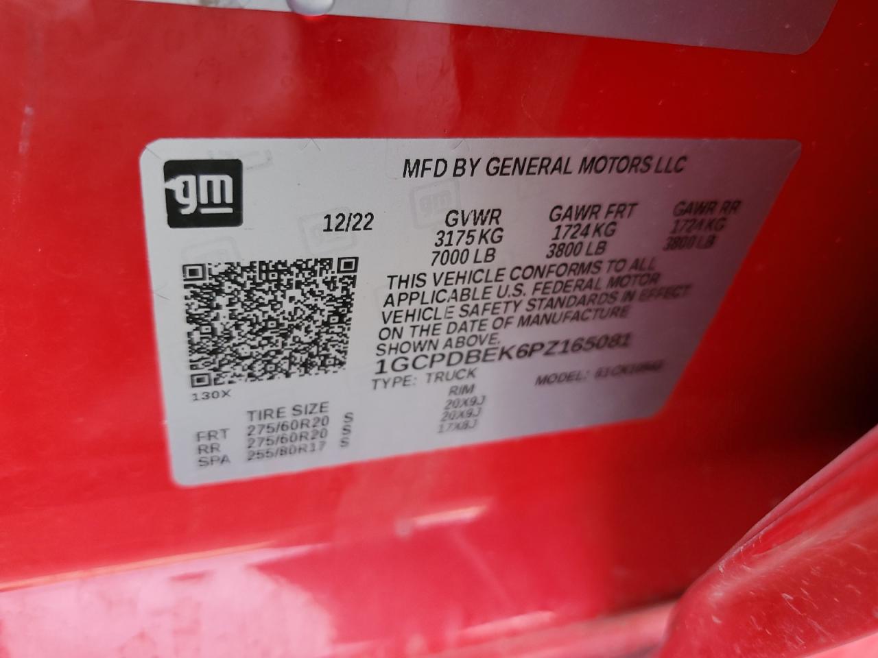 2023 CHEVROLET SILVERADO K1500 CUSTOM VIN:1GCPDBEK6PZ165081