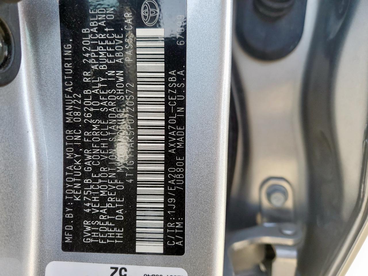 2023 TOYOTA CAMRY SE NIGHT SHADE VIN:4T1G11AK5PU720572